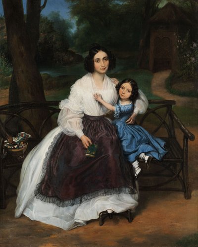 Biedermeier-Porträt einer jungen Frau mit Tochter von Unknown